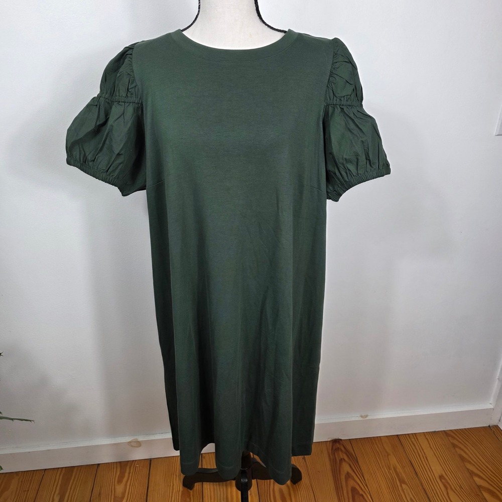 LOFT Puff Sleeve Knit Dress Sz 2‎ X Dark Green Casual Tunic